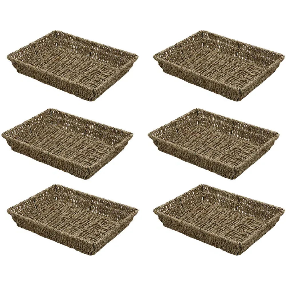 JVL Rectangular Storage Tray 6 Pack - Brown, Seagrass