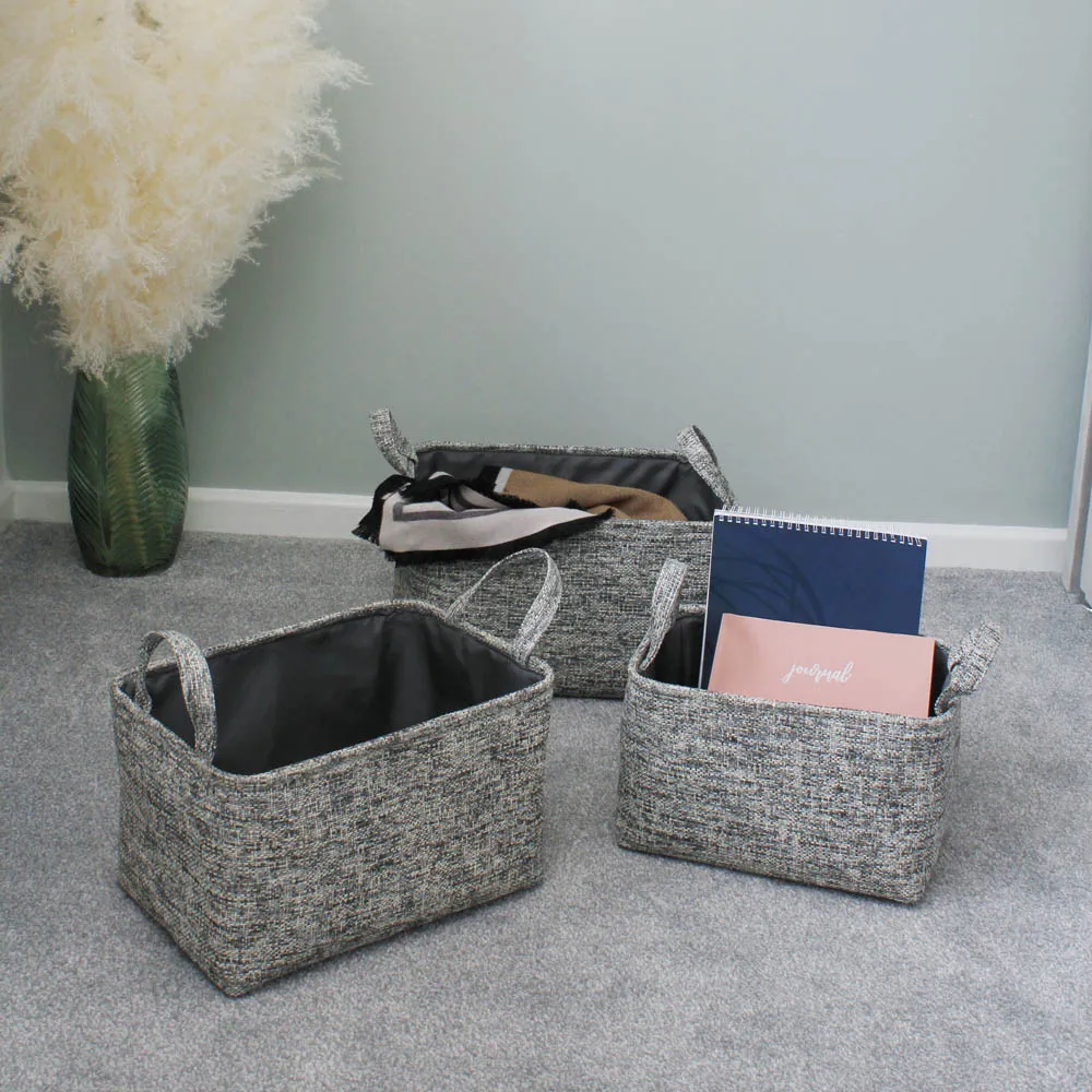JVL Urban Rectangular Storage Baskets with Handles 3 Pack - Grey