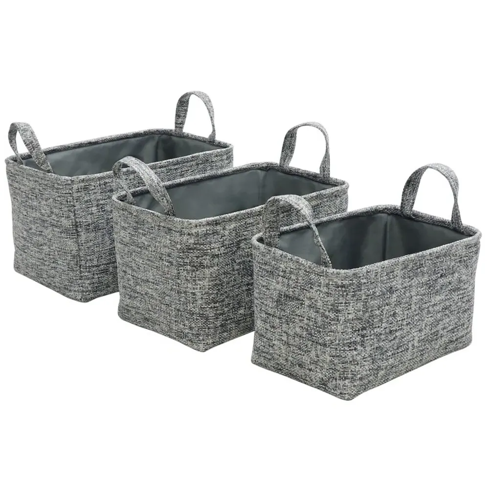 JVL Urban Rectangular Storage Baskets with Handles 3 Pack - Grey