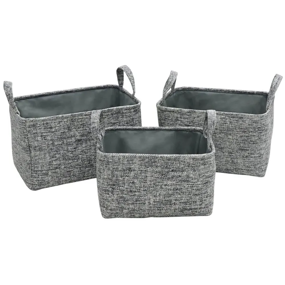 JVL Urban Rectangular Storage Baskets with Handles 3 Pack - Grey