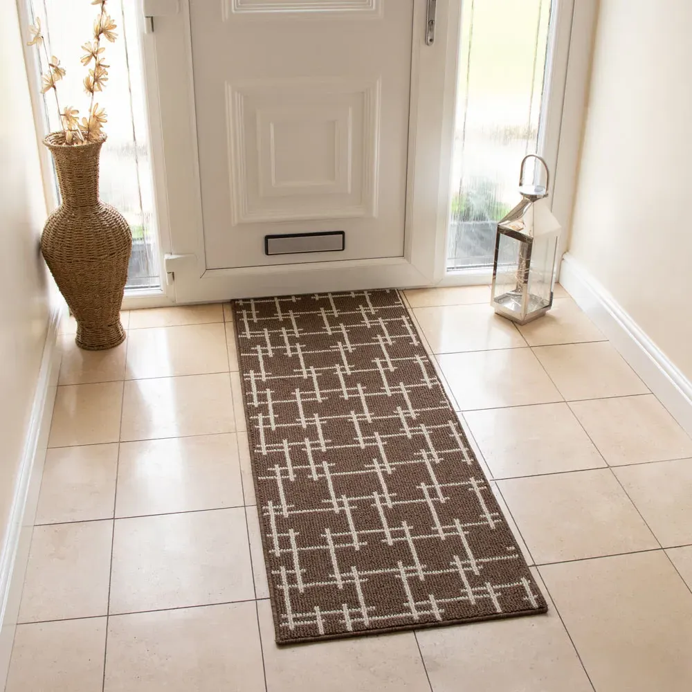 JVL Vector Indoor Washable Runner - Brown