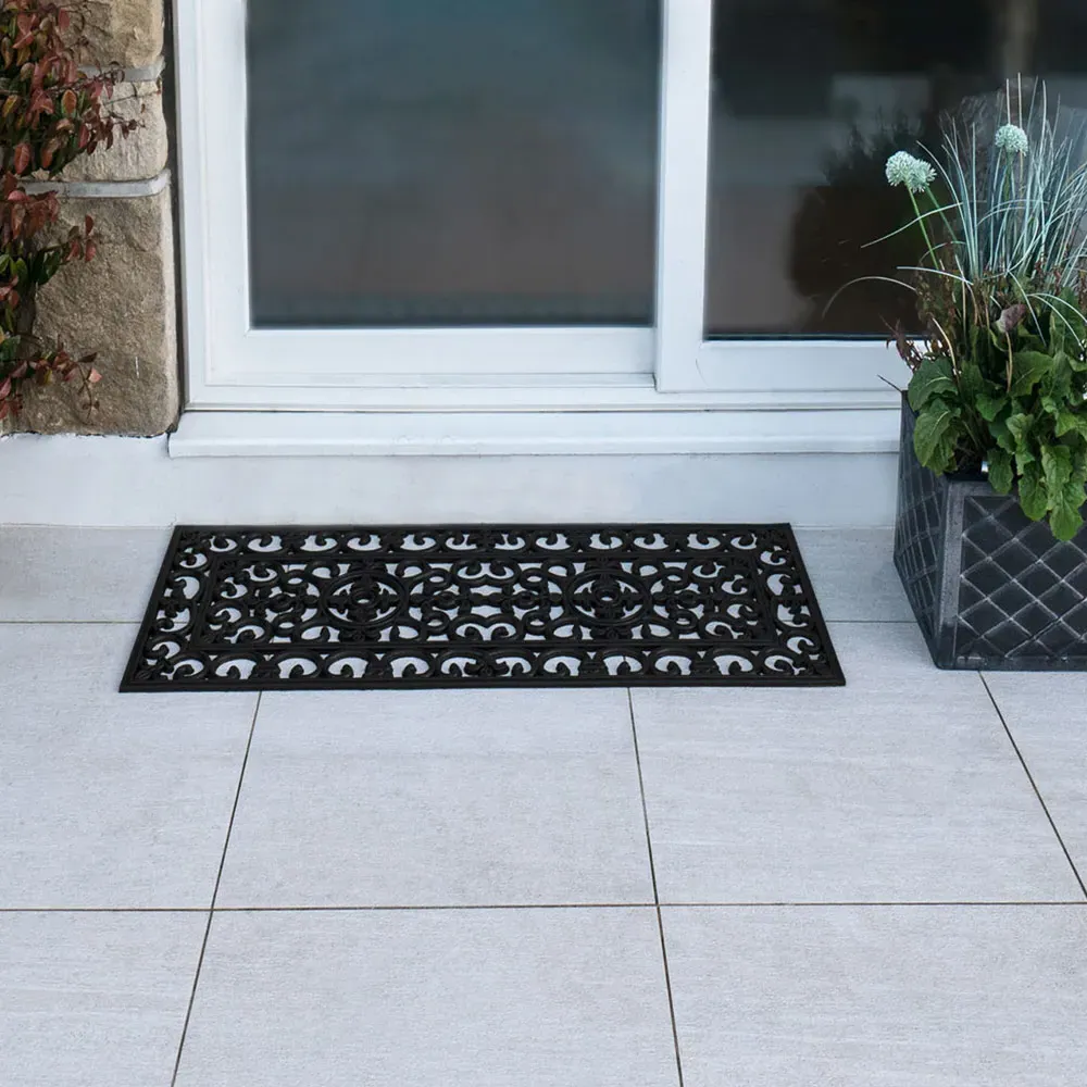 Lexi Rubber Patio Mat - Black, Wrought Iron Effect