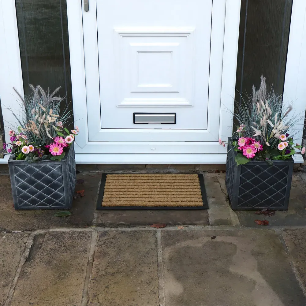 Lines Tuffscrape Coir Door Mat - Brown