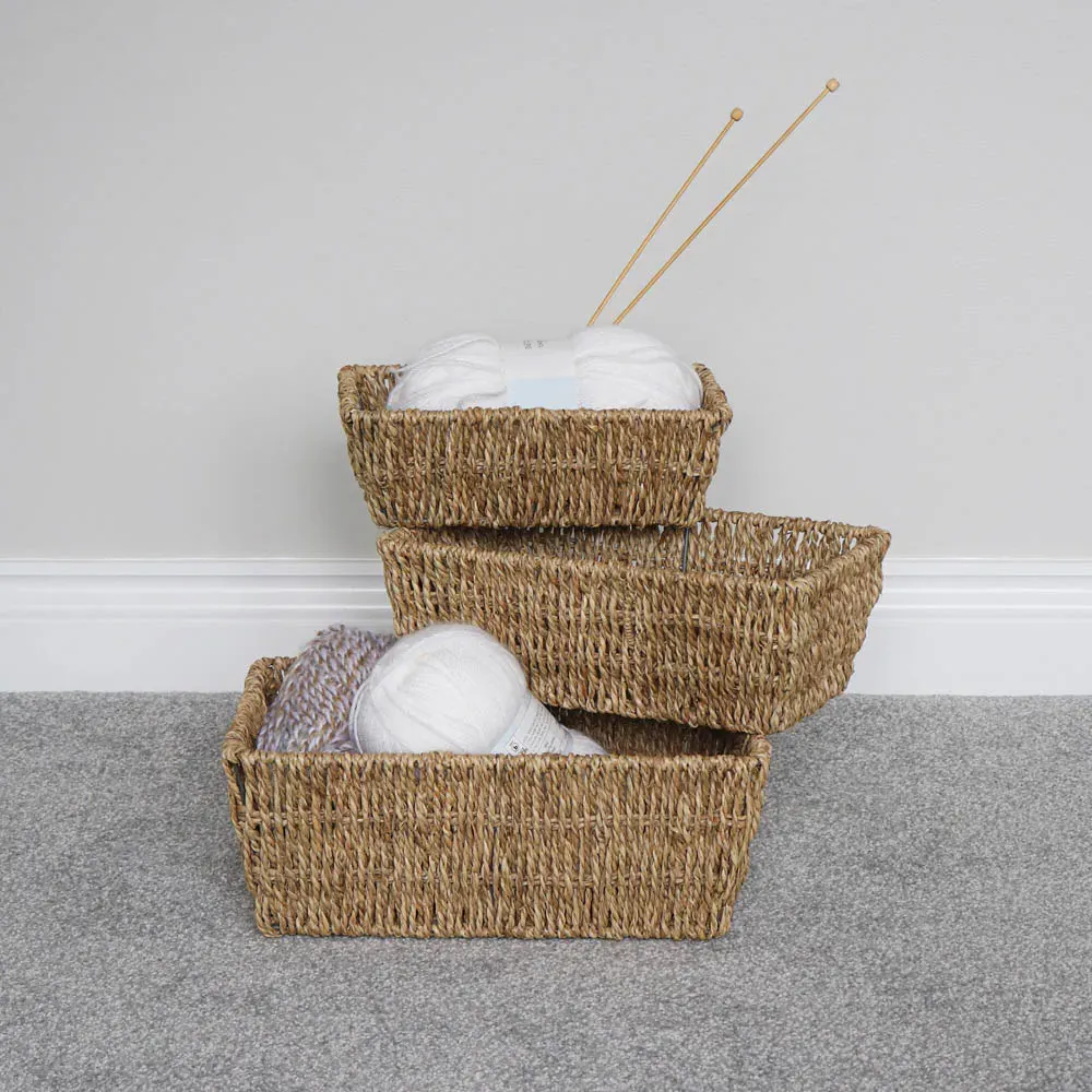 Rectangular Storage Baskets 3 Pack - Natural, Seagrass