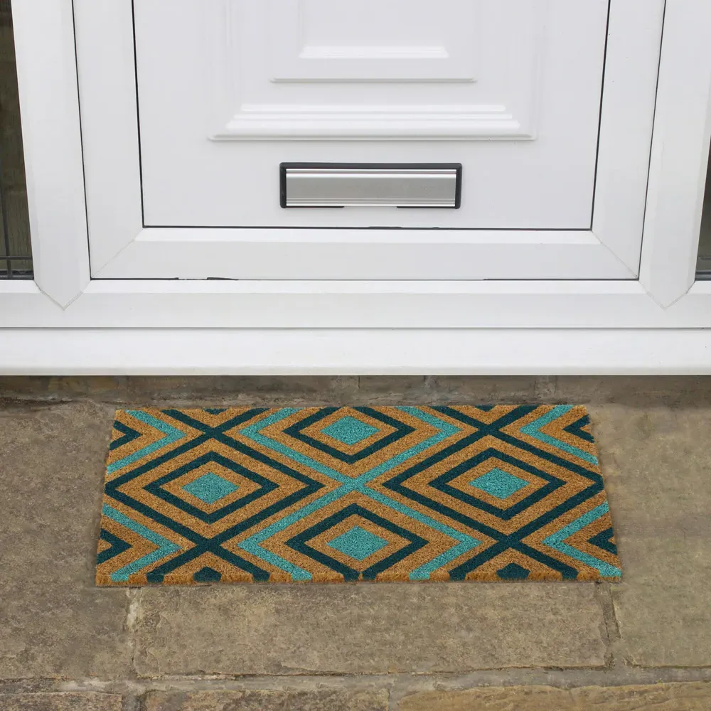 Rhombus Latex Coir Door Mat - Blue