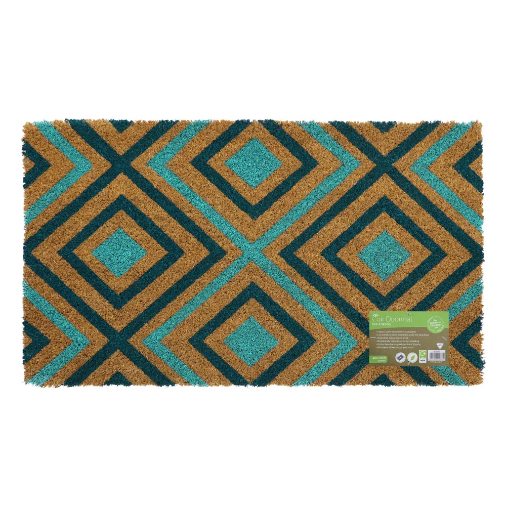 Rhombus Latex Coir Door Mat - Blue