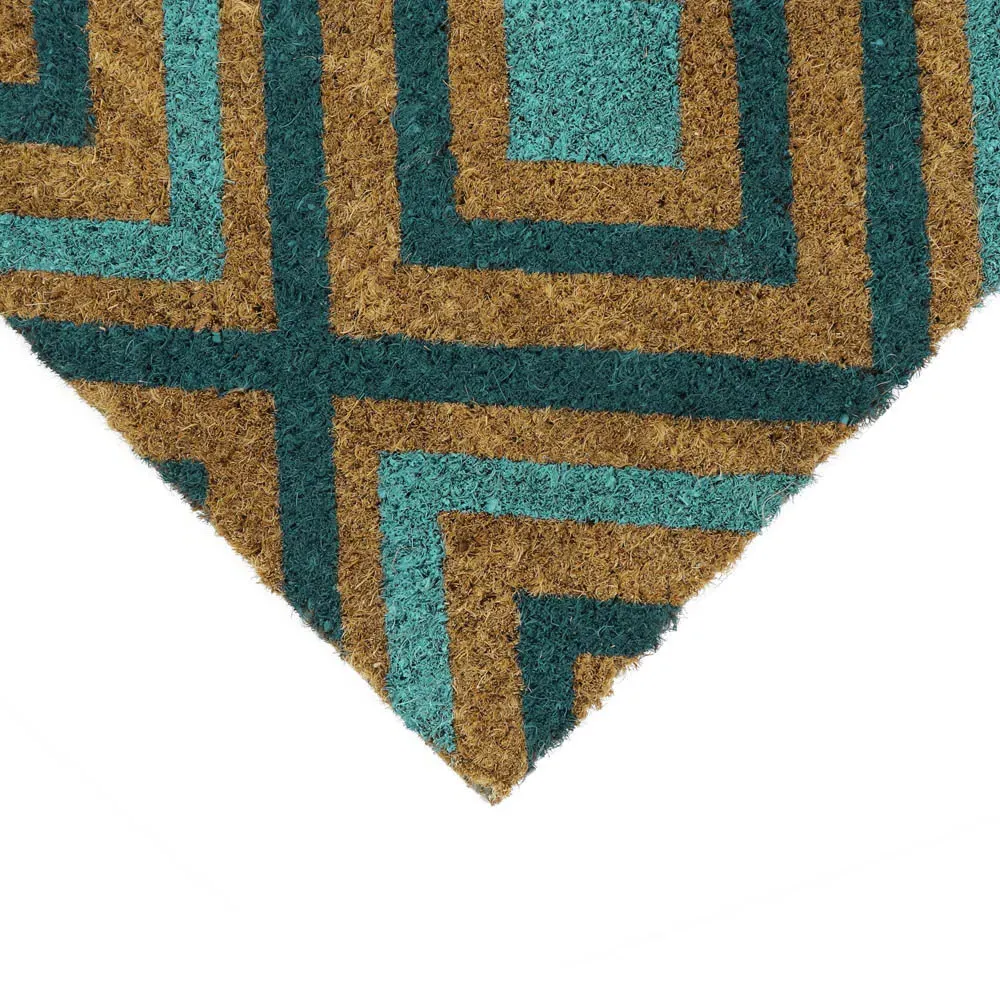 Rhombus Latex Coir Door Mat - Blue