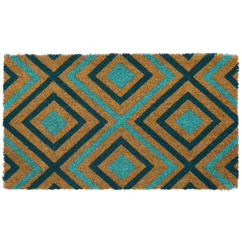 Rhombus Latex Coir Door Mat - Blue
