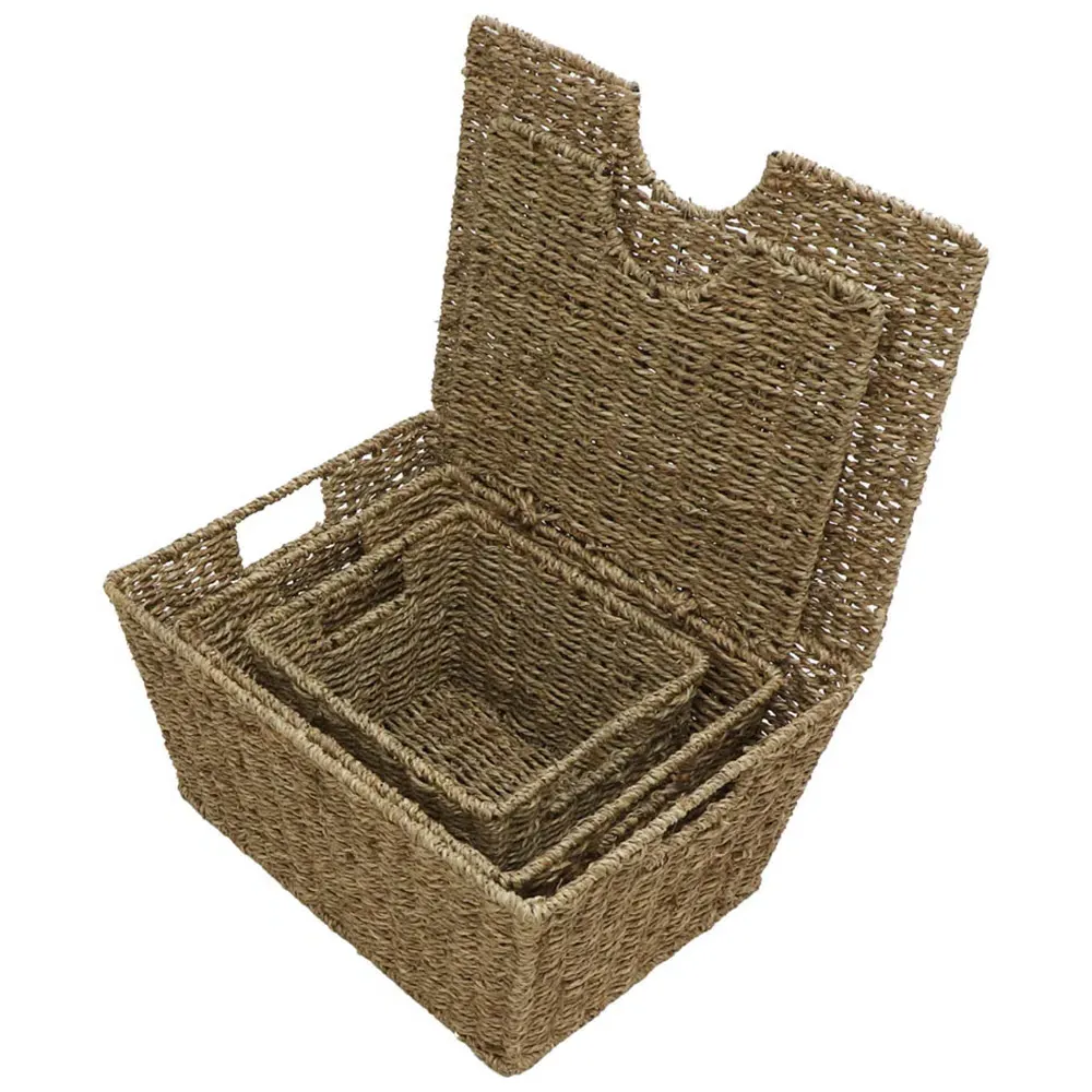Seagrass Rectangular Storage Baskets with Lids 3 Pack
