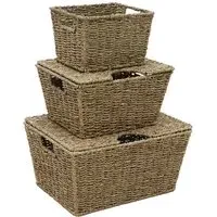 Seagrass Rectangular Storage Baskets with Lids 3 Pack