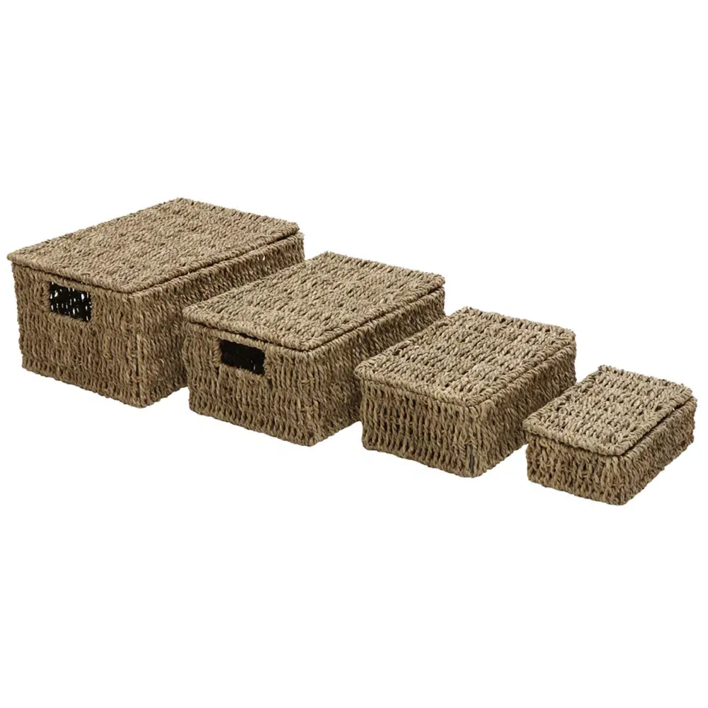 Seagrass Rectangular Storage Baskets with Lids 4 Pack