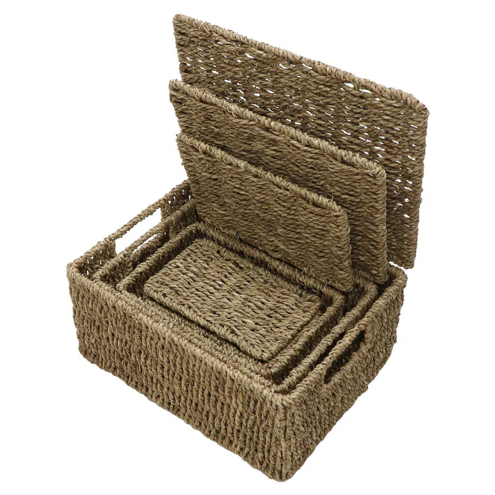 Seagrass Rectangular Storage Baskets with Lids 4 Pack
