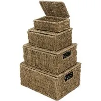 Seagrass Rectangular Storage Baskets with Lids 4 Pack