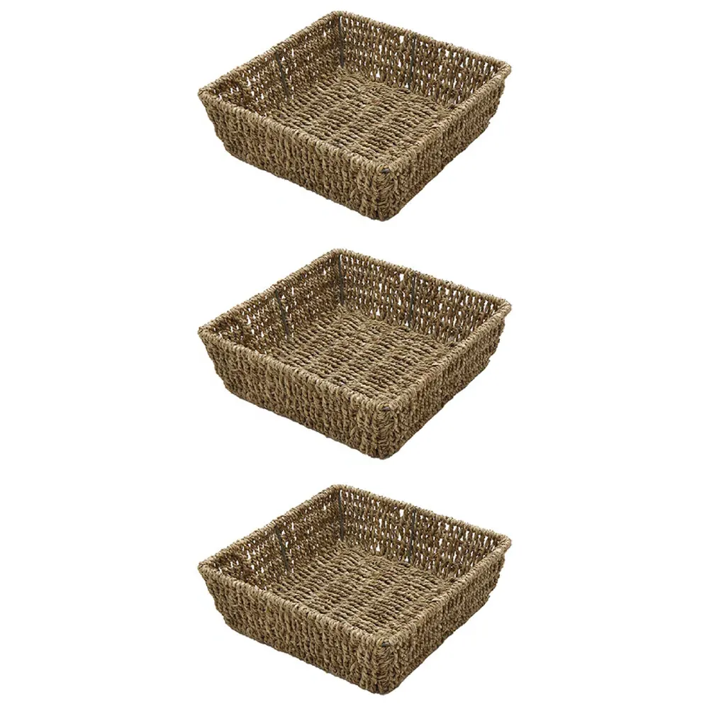 Seagrass Square Storage Tray 3 Pack - Brown