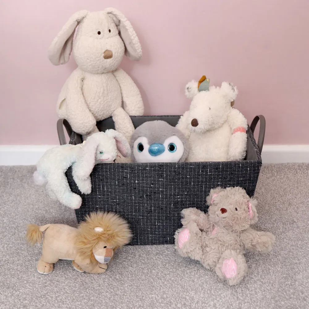 Shadow Rectangular Fabric Storage Basket with PU Handles - Charcoal Grey