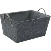 Shadow Rectangular Fabric Storage Basket with PU Handles - Charcoal Grey