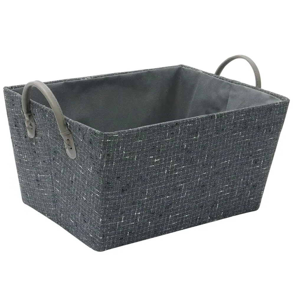 Shadow Rectangular Fabric Storage Basket with PU Handles - Charcoal Grey