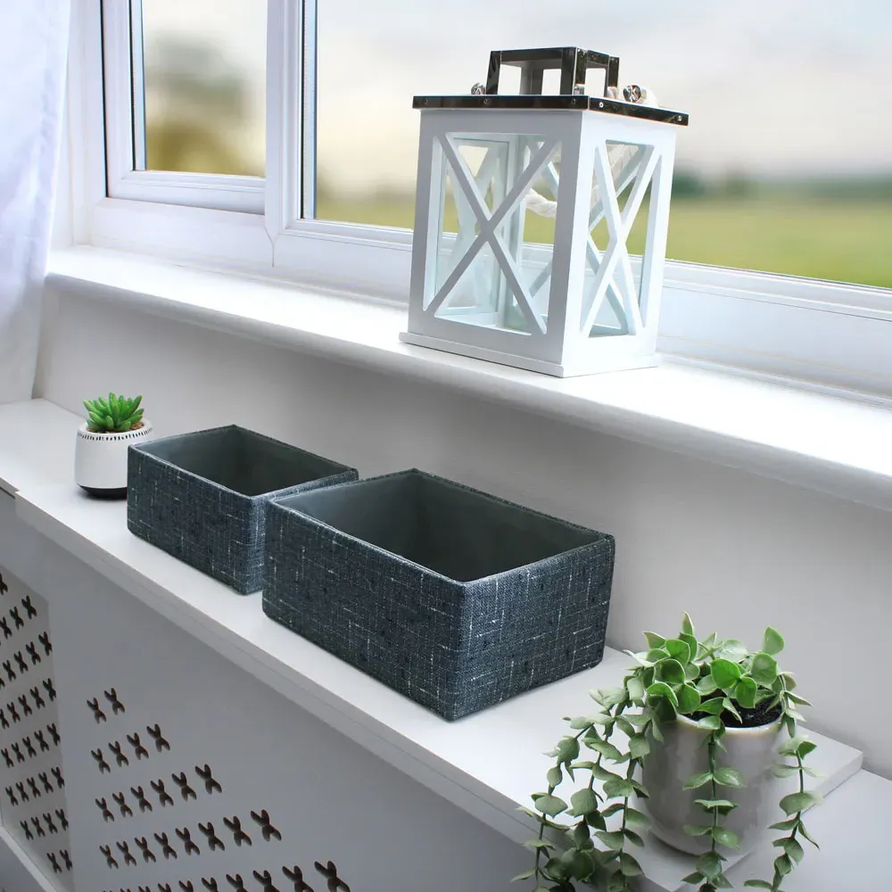 Shadow Rectangular Fabric Storage Baskets 2 Pack - Charcoal Grey