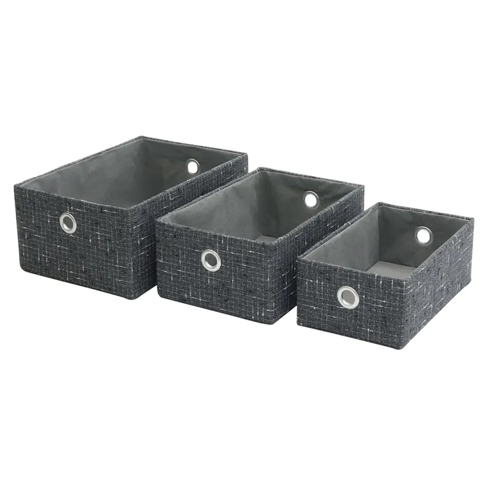 Shadow Rectangular Fabric Storage Baskets 3 Pack - Charcoal Grey