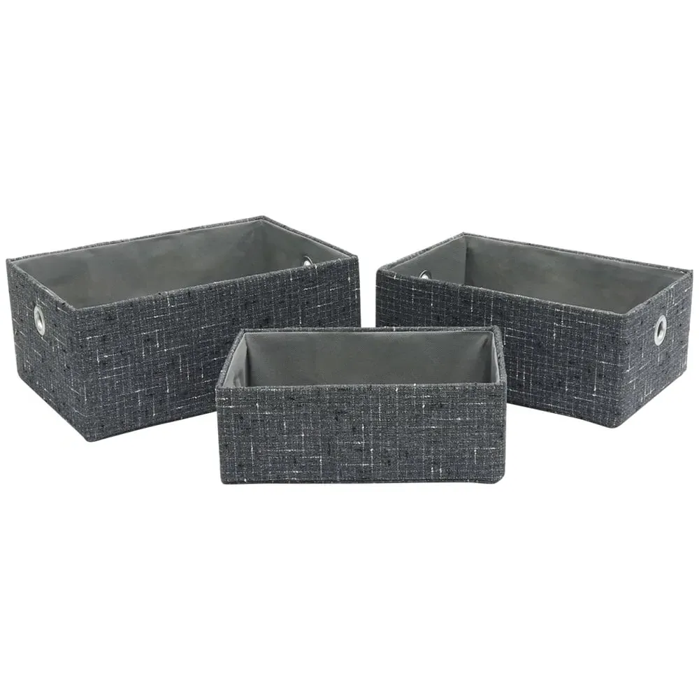Shadow Rectangular Fabric Storage Baskets 3 Pack - Charcoal Grey