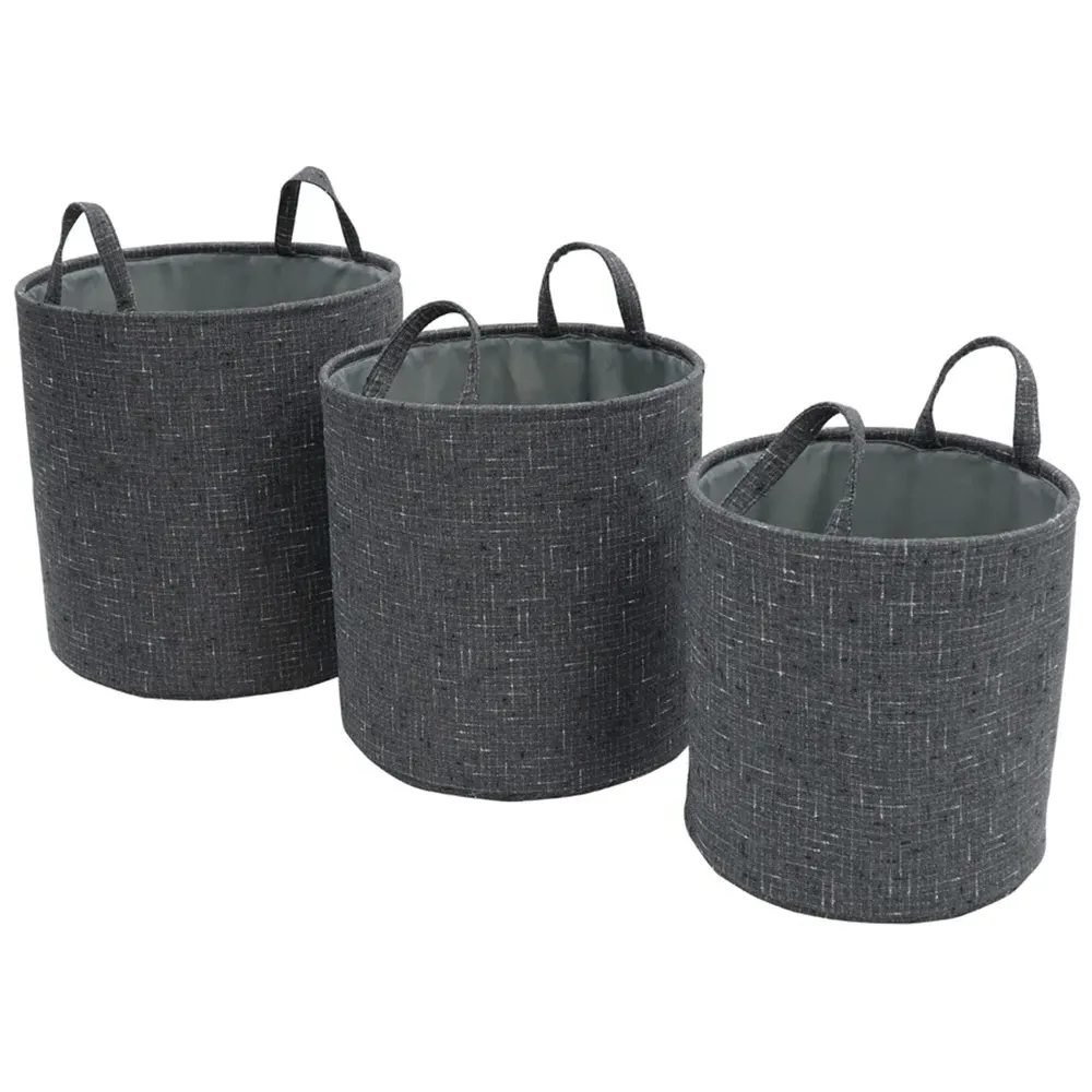 Shadow Round Fabric Storage Baskets 3 Pack - Charcoal Grey