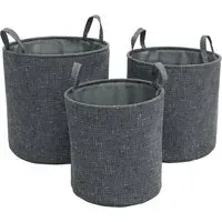 Shadow Round Fabric Storage Baskets 3 Pack - Charcoal Grey