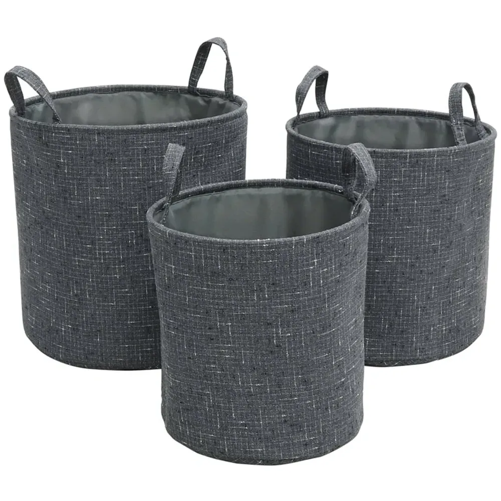Shadow Round Fabric Storage Baskets 3 Pack - Charcoal Grey