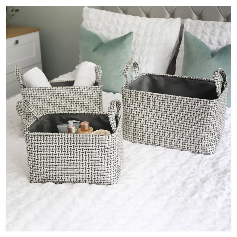 Silva Rectangular Storage Basket with Handle 3 Pack - Grey
