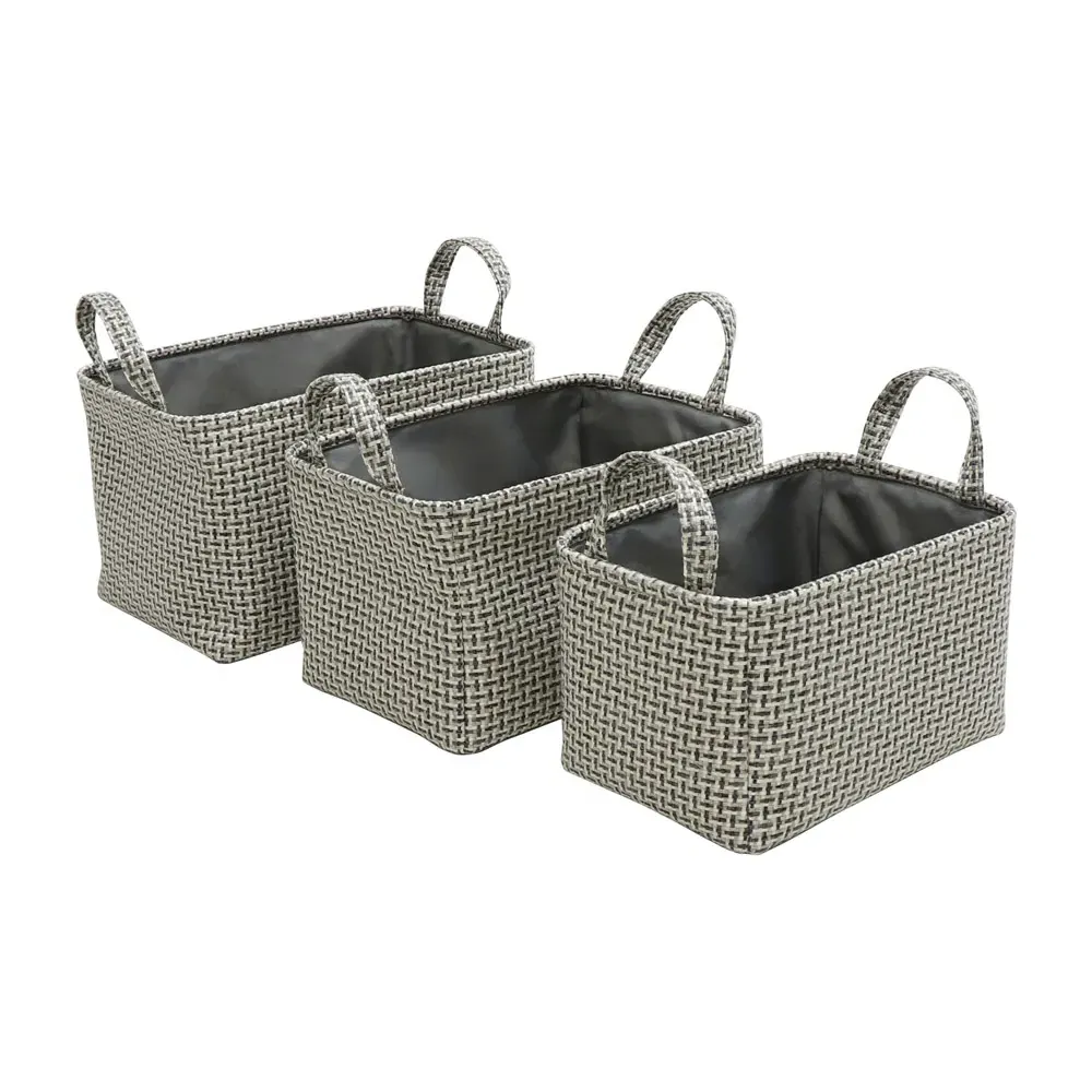 Silva Rectangular Storage Basket with Handle 3 Pack - Grey