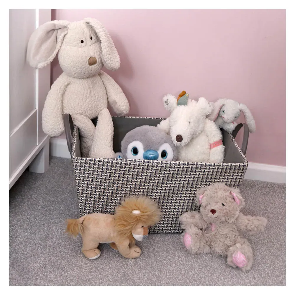 Silva Rectangular Storage Basket with PU Handles - Grey