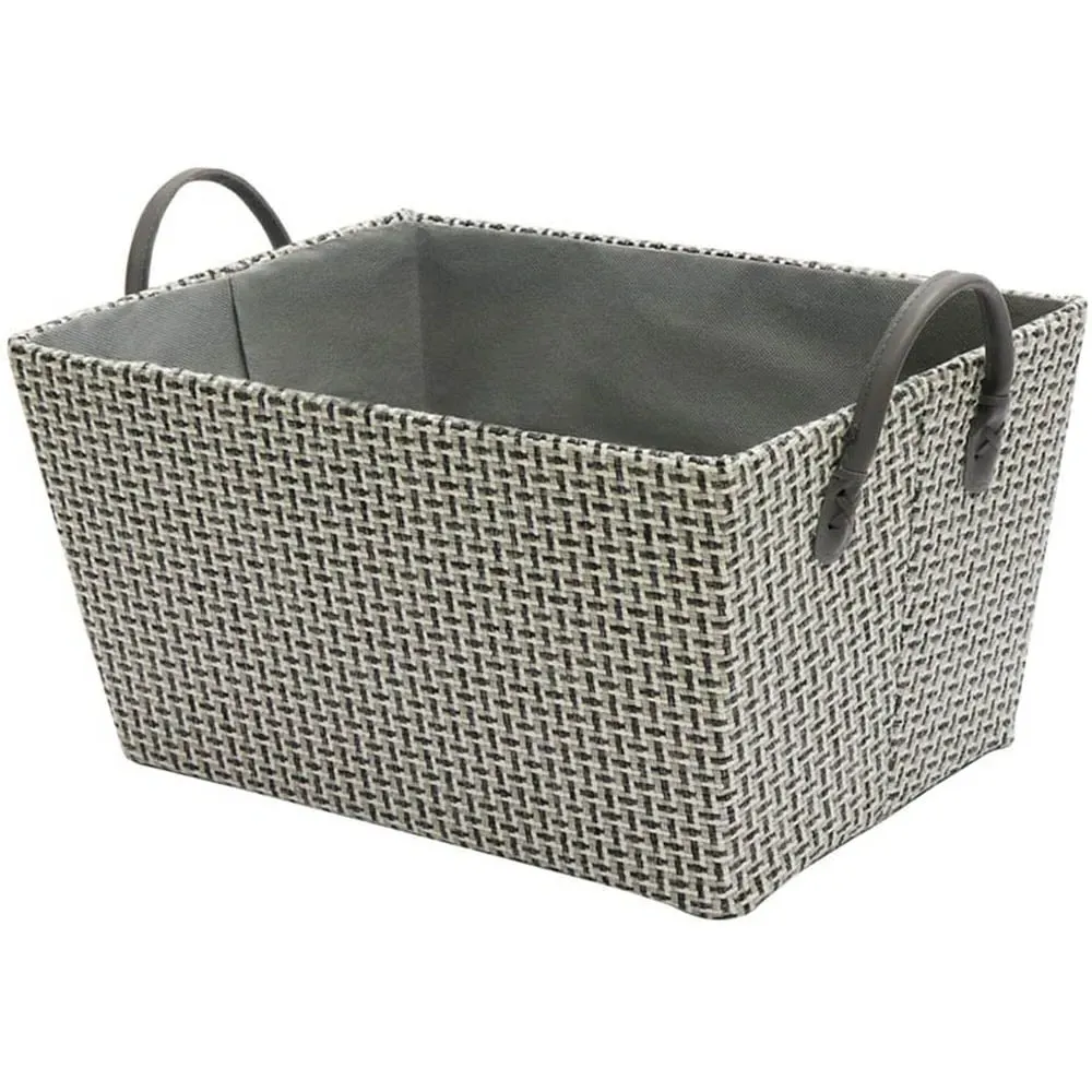 Silva Rectangular Storage Basket with PU Handles - Grey image
