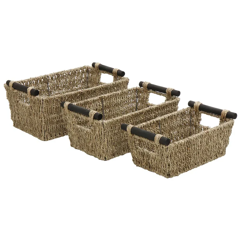 Tapered Storage Baskets with Handles 3 Pack - Natural, Seagrass