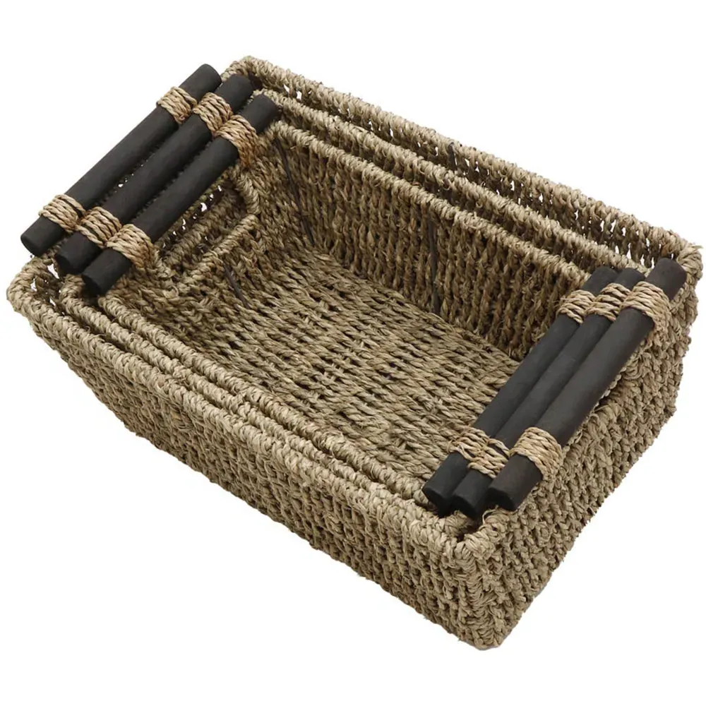 Tapered Storage Baskets with Handles 3 Pack - Natural, Seagrass