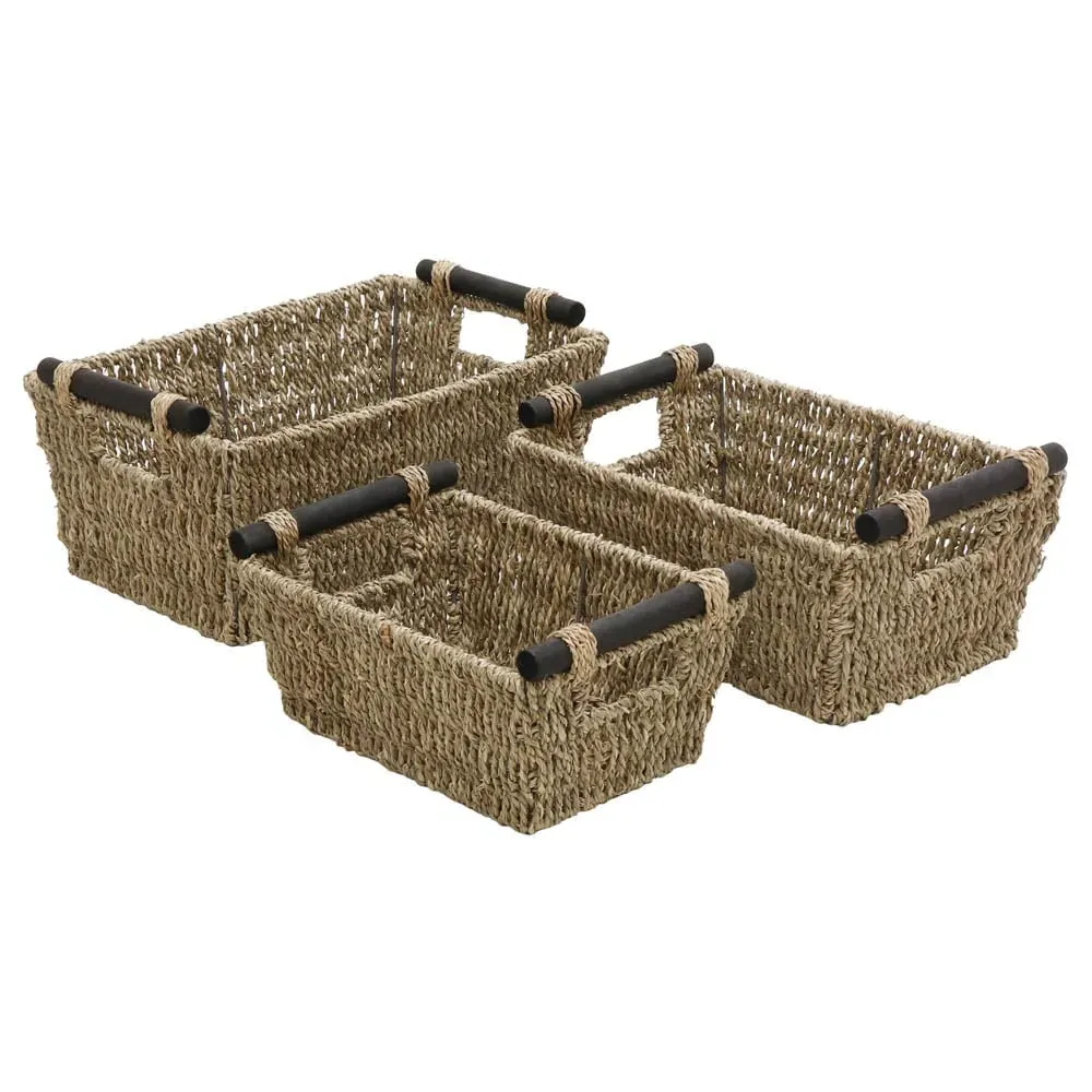 Tapered Storage Baskets with Handles 3 Pack - Natural, Seagrass