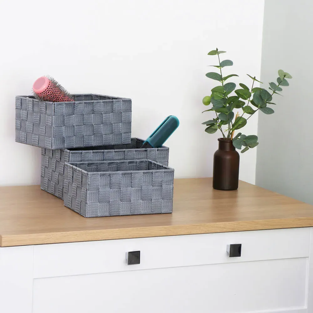 Vichy Rectangular Nylon Storage Basket 3 Pack - Steel Grey