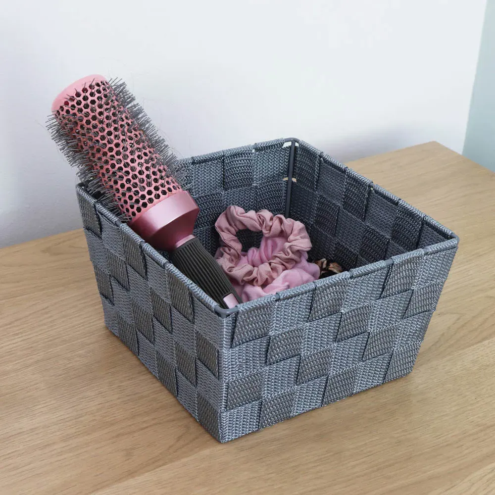 Vichy Square Nylon Storage Basket - Steel Grey