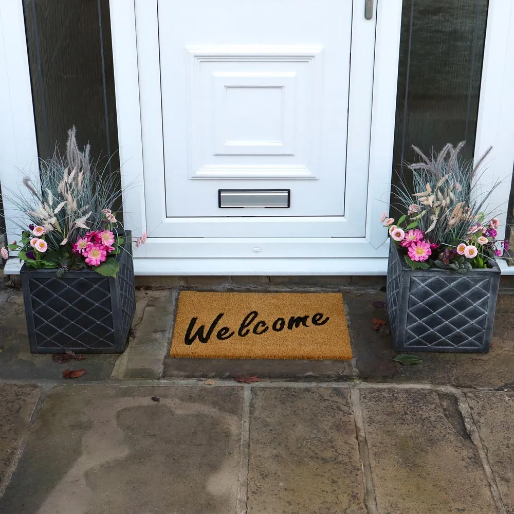 Welcome Embossed Coir Doormat - Brown