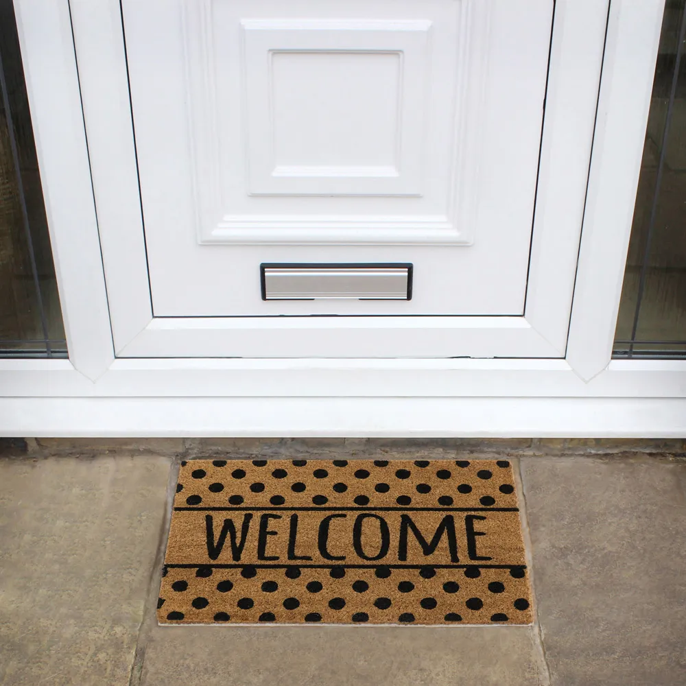 Welcome Spots Latex Coir Door Mat - Brown