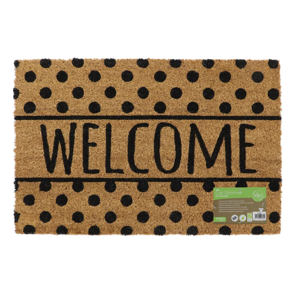 Welcome Spots Latex Coir Door Mat - Brown