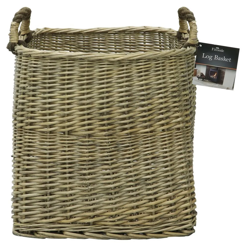 Willow Log Basket with Handles - Antique Wash