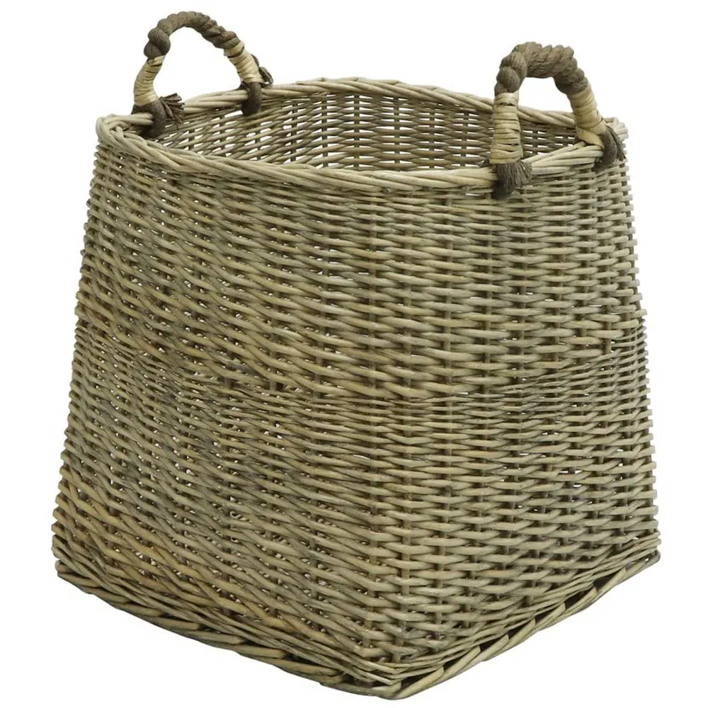Willow Log Basket with Handles - Antique Wash