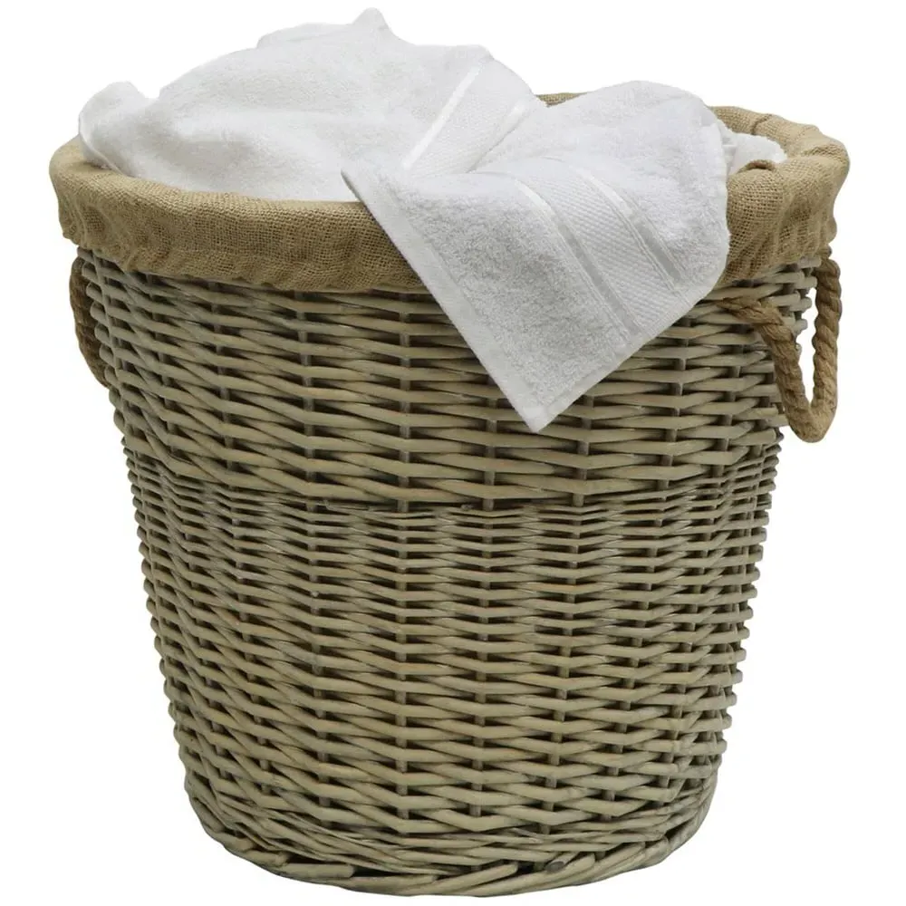 Willow Log Basket with Rope Handles - Antique Wash