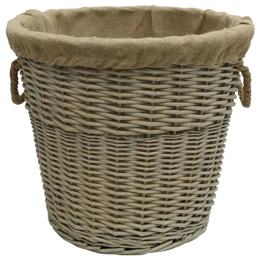 Willow Log Basket with Rope Handles - Antique Wash