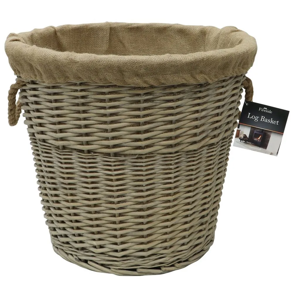 Willow Log Basket with Rope Handles - Antique Wash