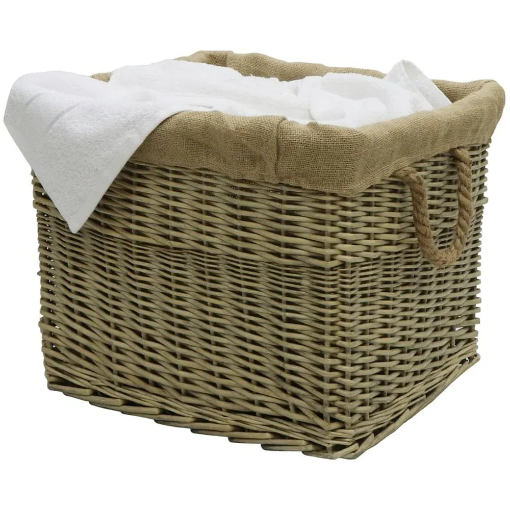 Willow Log Basket with Rope Handles - Antique Wash