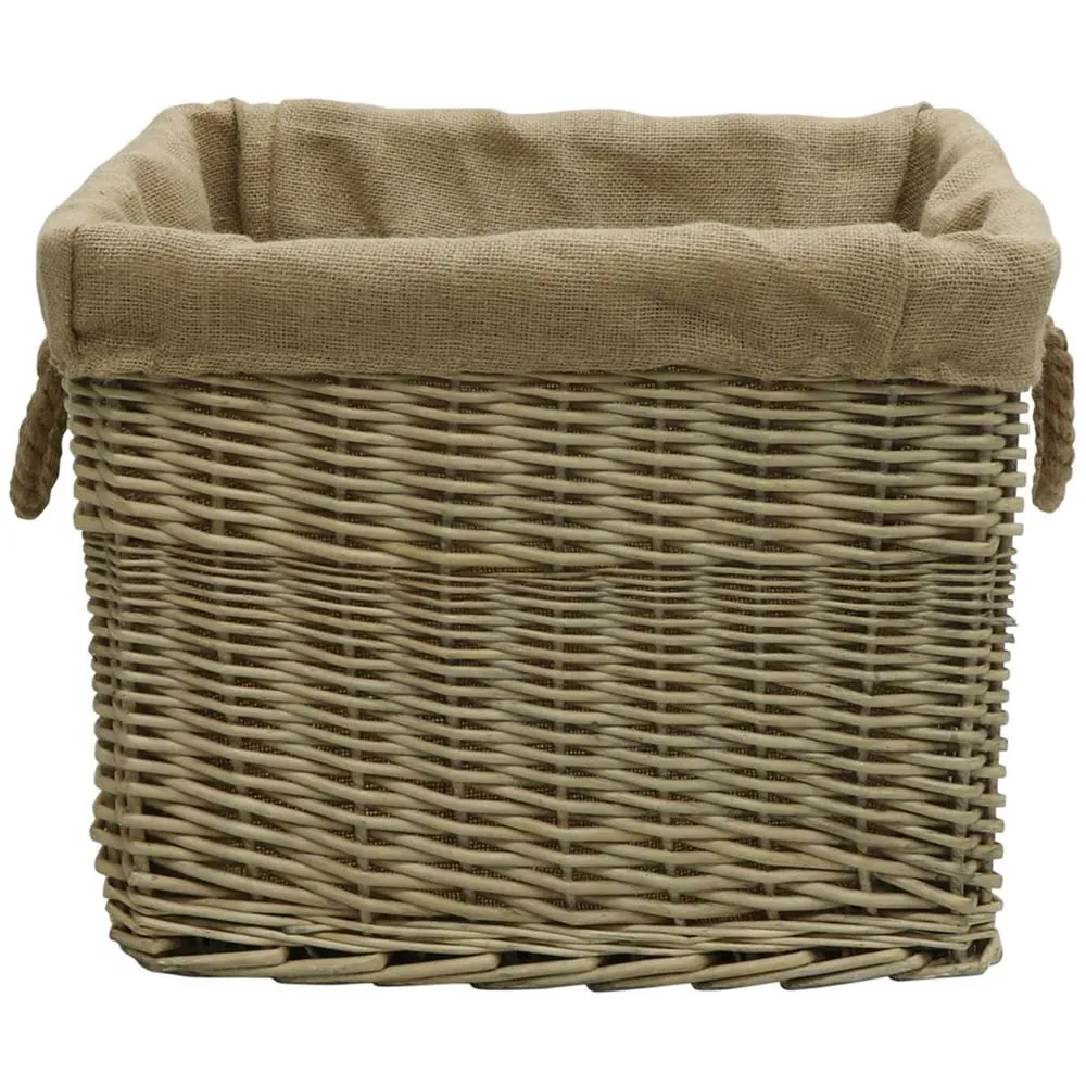 Willow Log Basket with Rope Handles - Antique Wash