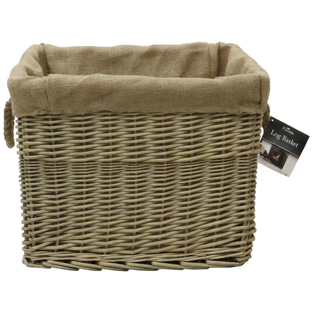 Willow Log Basket with Rope Handles - Antique Wash