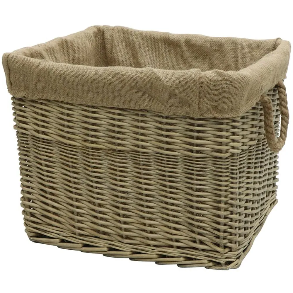 Willow Log Basket with Rope Handles - Antique Wash