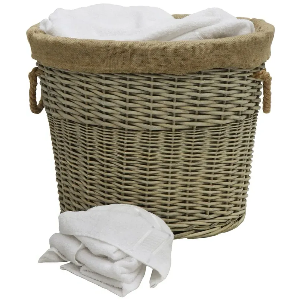 Willow Log Basket with Rope Handles - Antique Wash