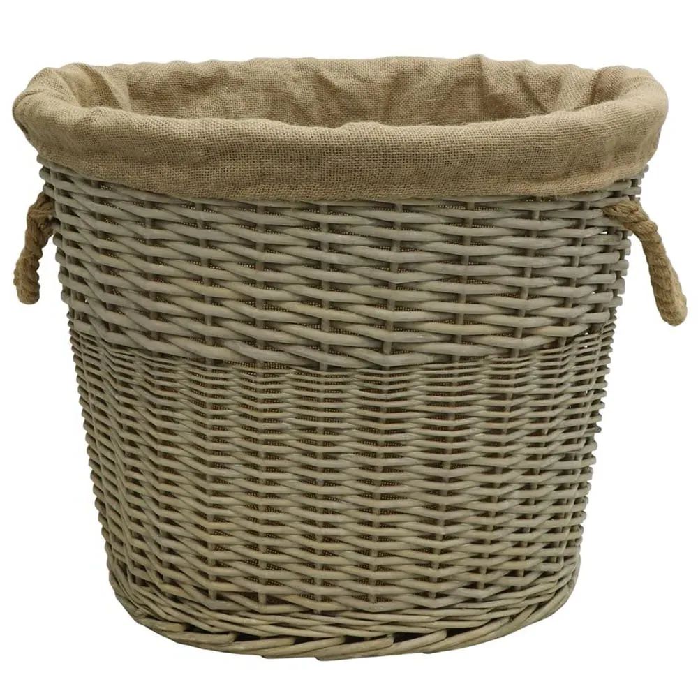 Willow Log Basket with Rope Handles - Antique Wash